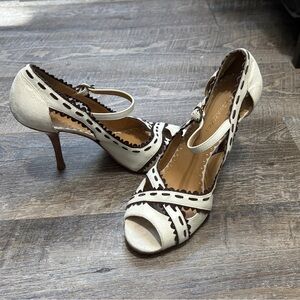BCBGMaxAzria Cream and Brown Heels